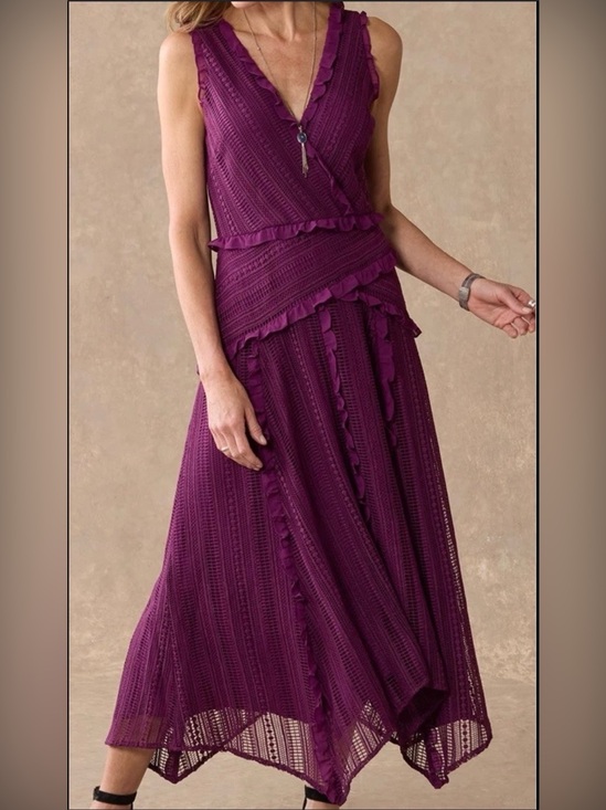 Sundance Dresses & Skirts - Sundance Boho Purple Crochet Lace Ruffle Midi Dress⁠  size Small